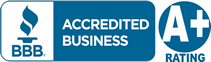 BBB Accredited Business A+ rating badge in blue and white