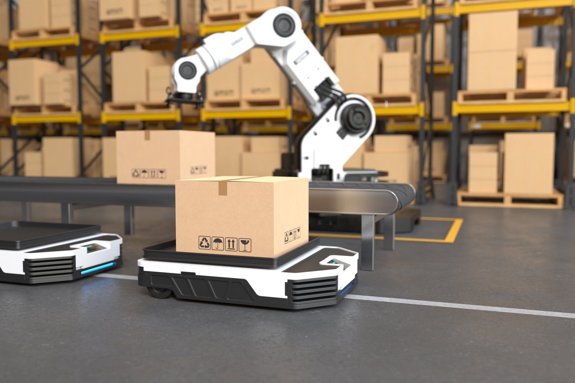 El brazo del robot recoge la caja a autonomous El brazo del robot recoge la caja a autonomous
