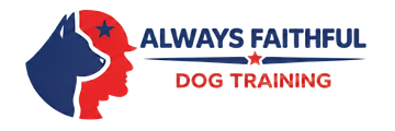 Always Faithful dog training logo with blue and red dog profile and text