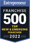 Entrepreneur Franchise 500 Top New & Emerging Franchise 2022 badge in blue, black, gold, and white