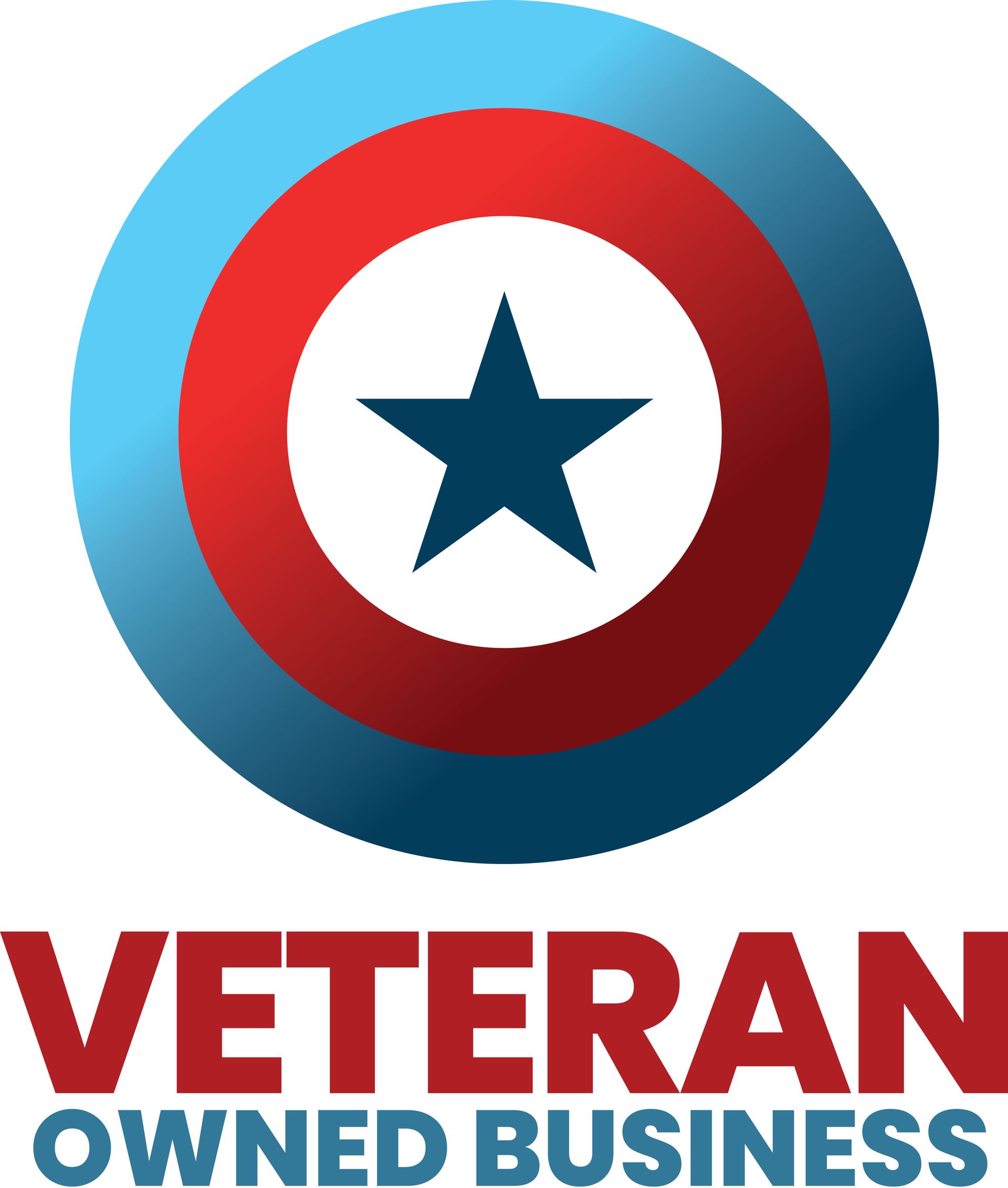 Veteran Owned Business logo with red, white and blue star emblem and text