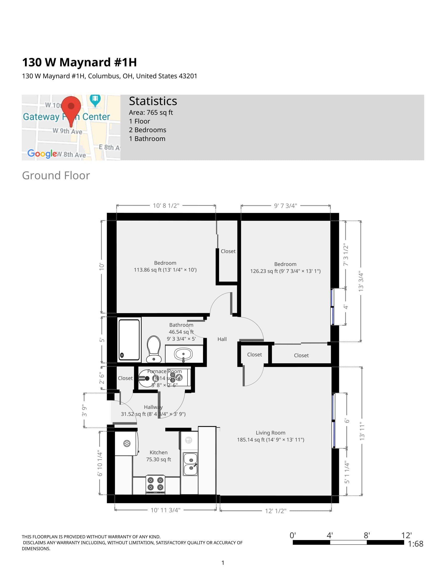 130 W. Maynard - Floor Plan Apt 1H