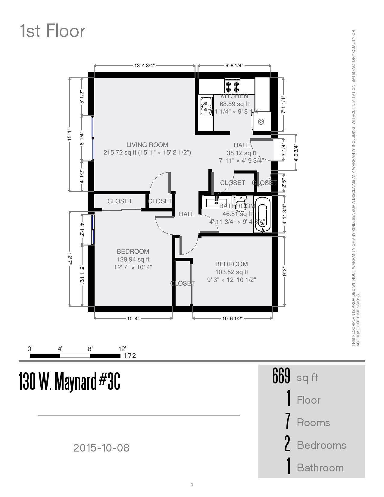 130 W. Maynard - Floor Plan Apt 3c
