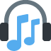 Headphones with two light blue musical notes.