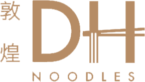 Brown logo with Chinese characters and the words &ldquo;DH NOODLES&rdquo; on a white background