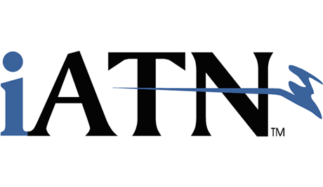 Logo for iATN, text in black with a blue
