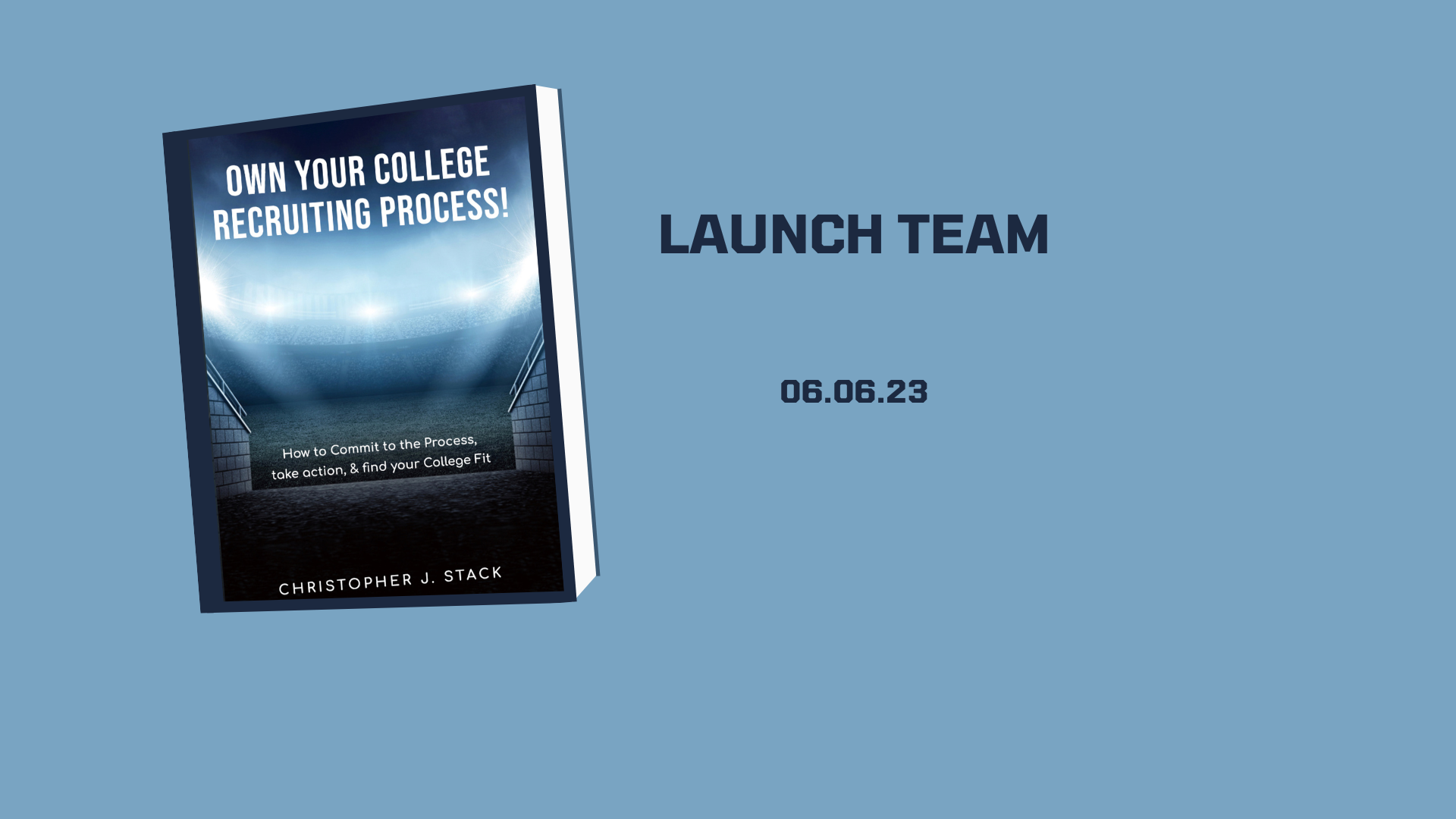 A book titled launch team is on a blue background