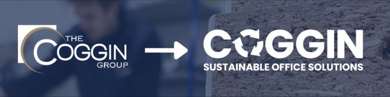 The Coggin Group logo morphs into the Coggin logo with recycling arrows, text: Sustainable Office Solutions.