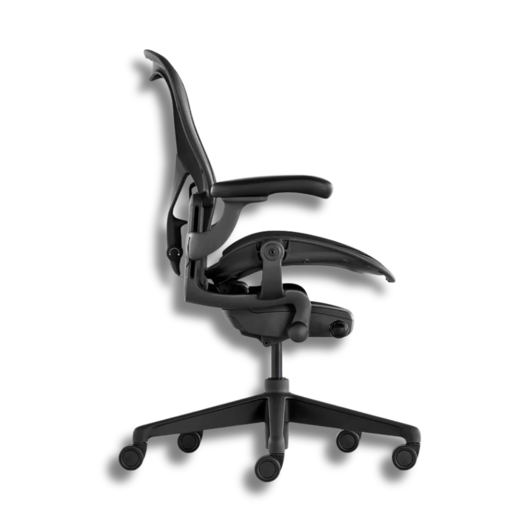Used Herman Miller Aeron Black ergonomic office chair with mesh back and seat, armrests, and five-wheel base.