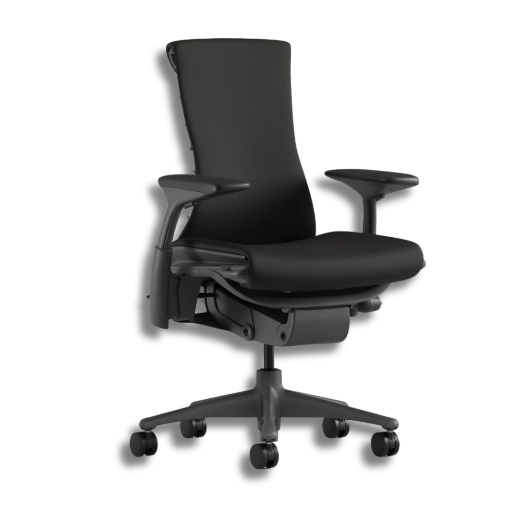 Used Herman Miller Embody Black ergonomic office chair with adjustable armrests and a five-wheel base.