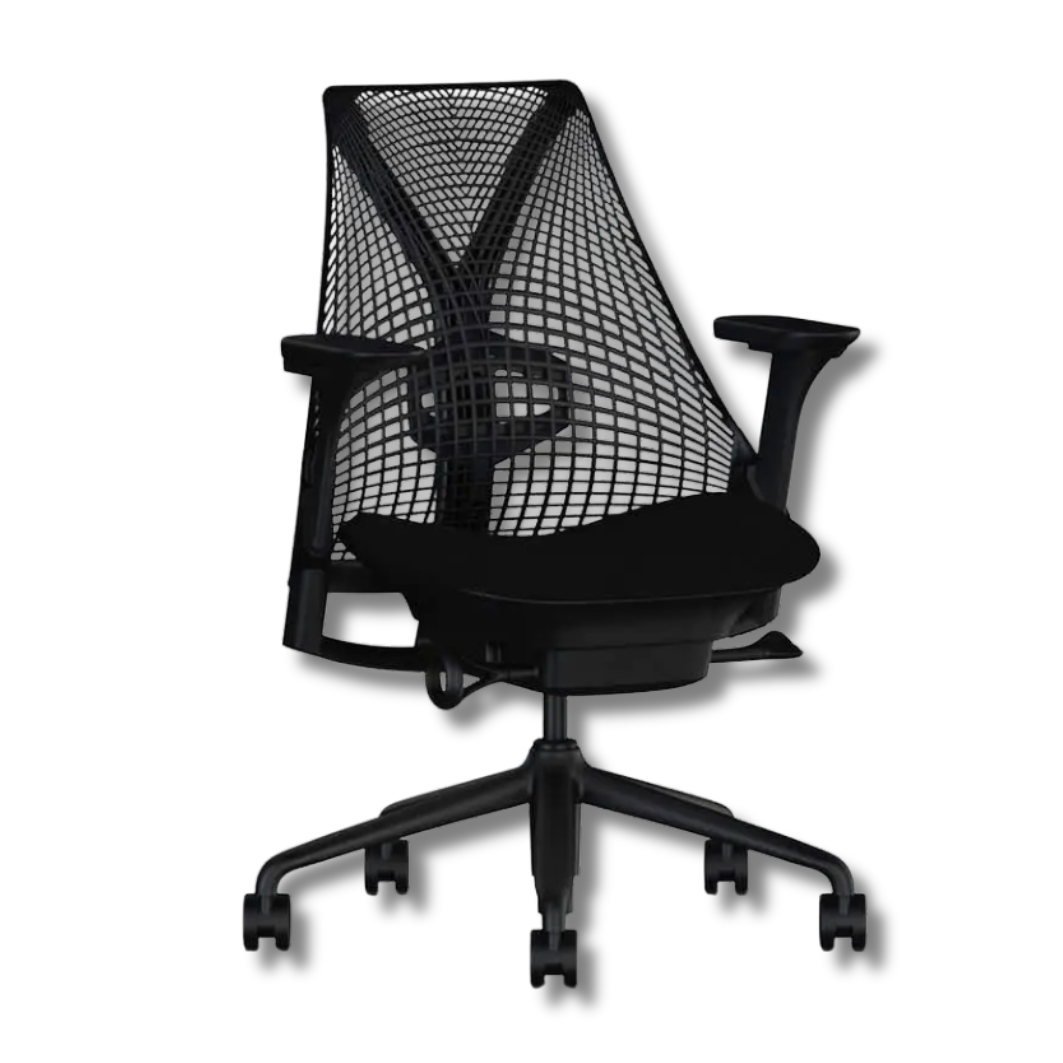 Used Herman Miller Sayl Black ergonomic office chair with a mesh back and padded seat.