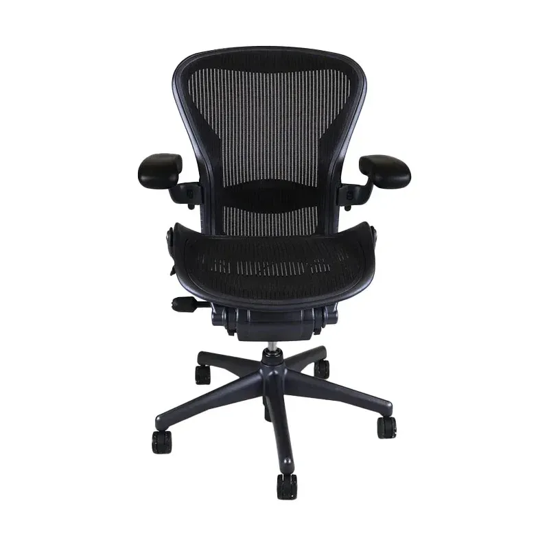 Used Herman Miller Aeron Black ergonomic office chair with a mesh back and seat, armrests, and a five-star base.