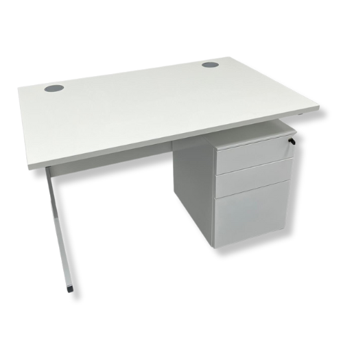 Refurbished white office desk with pedestal