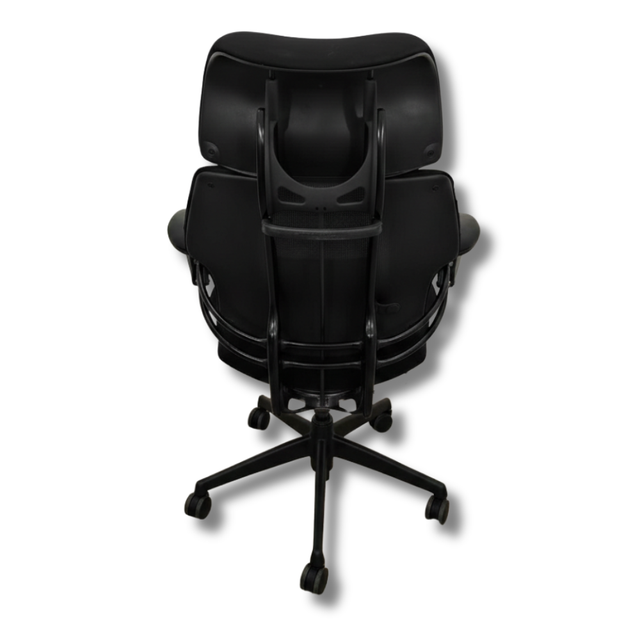 Refurbished Humanscale Freedom with headrest, rear view showing the frame and headrest mount