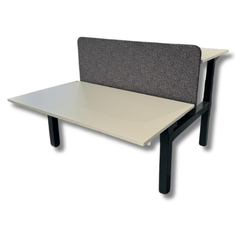 Refurbished height adjustable sit stand desk with a privacy screen
