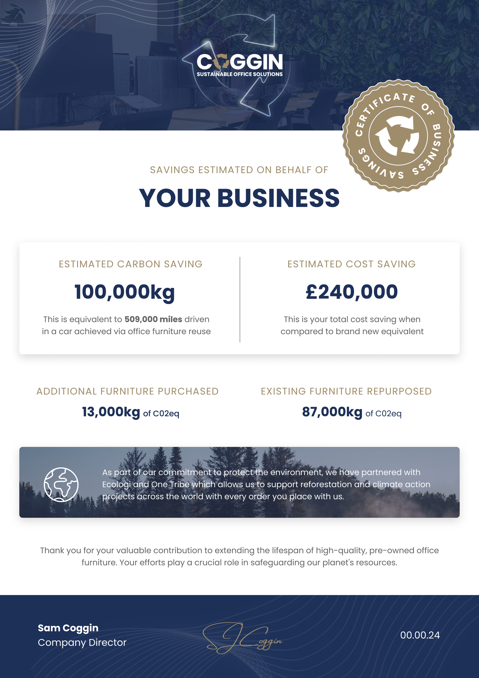 Brochure: Coggin Recycling highlights business benefits. Includes statistics and the text