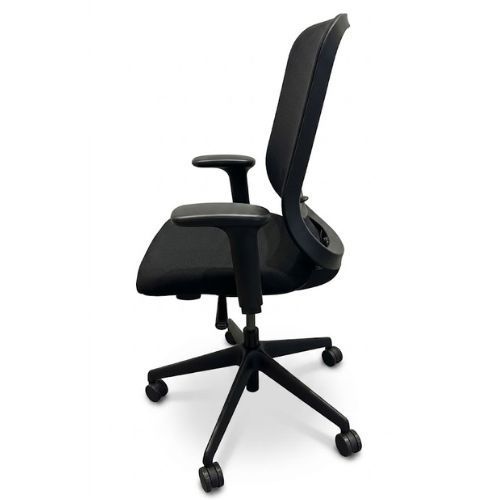 Refurbished Orangebox Do task chair with mesh back and adjustable arms, side view from the left