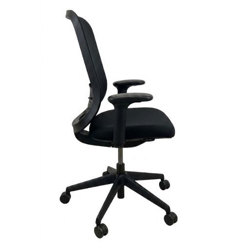 Refurbished Orangebox Do task chair with mesh back and adjustable arms, side view from the right