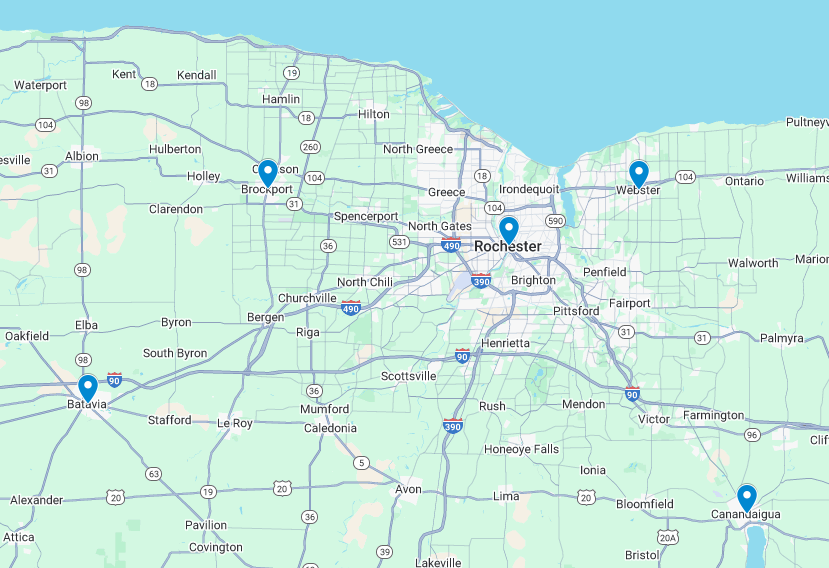 Map of Ohio with blue markers indicating locations.
