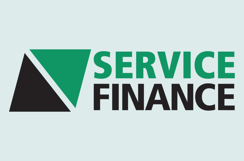 Logo of Service Finance. Green and black geometric design with the text