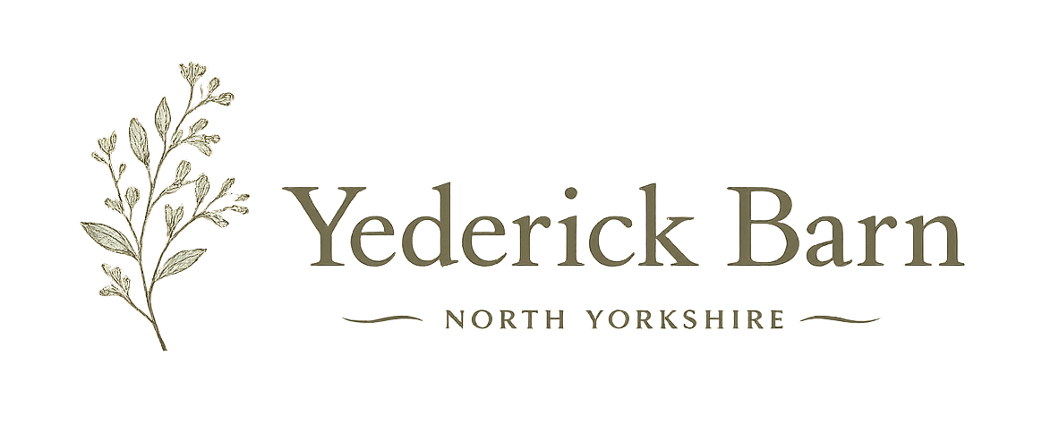 Yederick Barn logo with delicate floral branch and “North Yorkshire” text