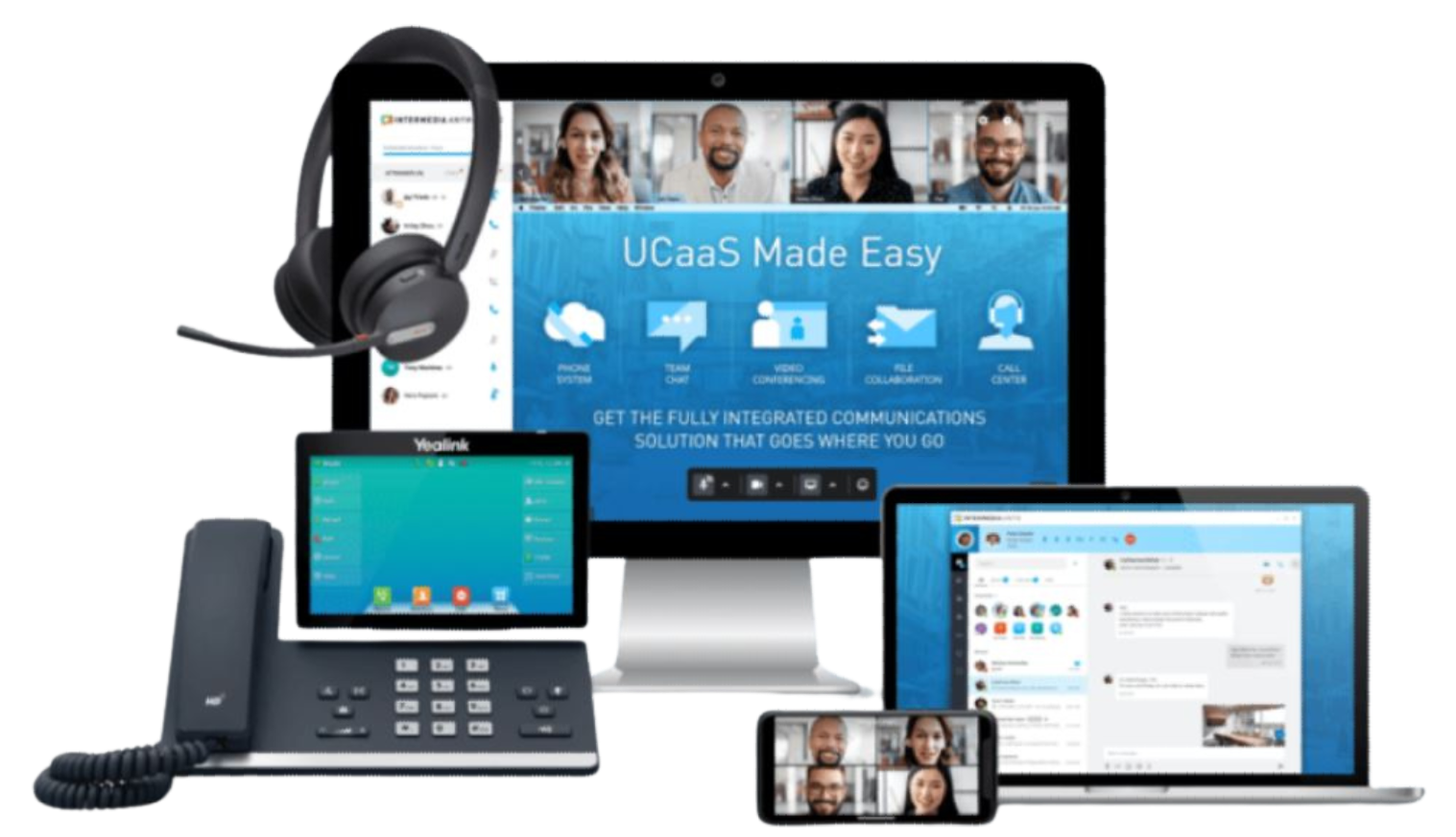 A computer , phone , tablet , laptop , and cell phone are shown.