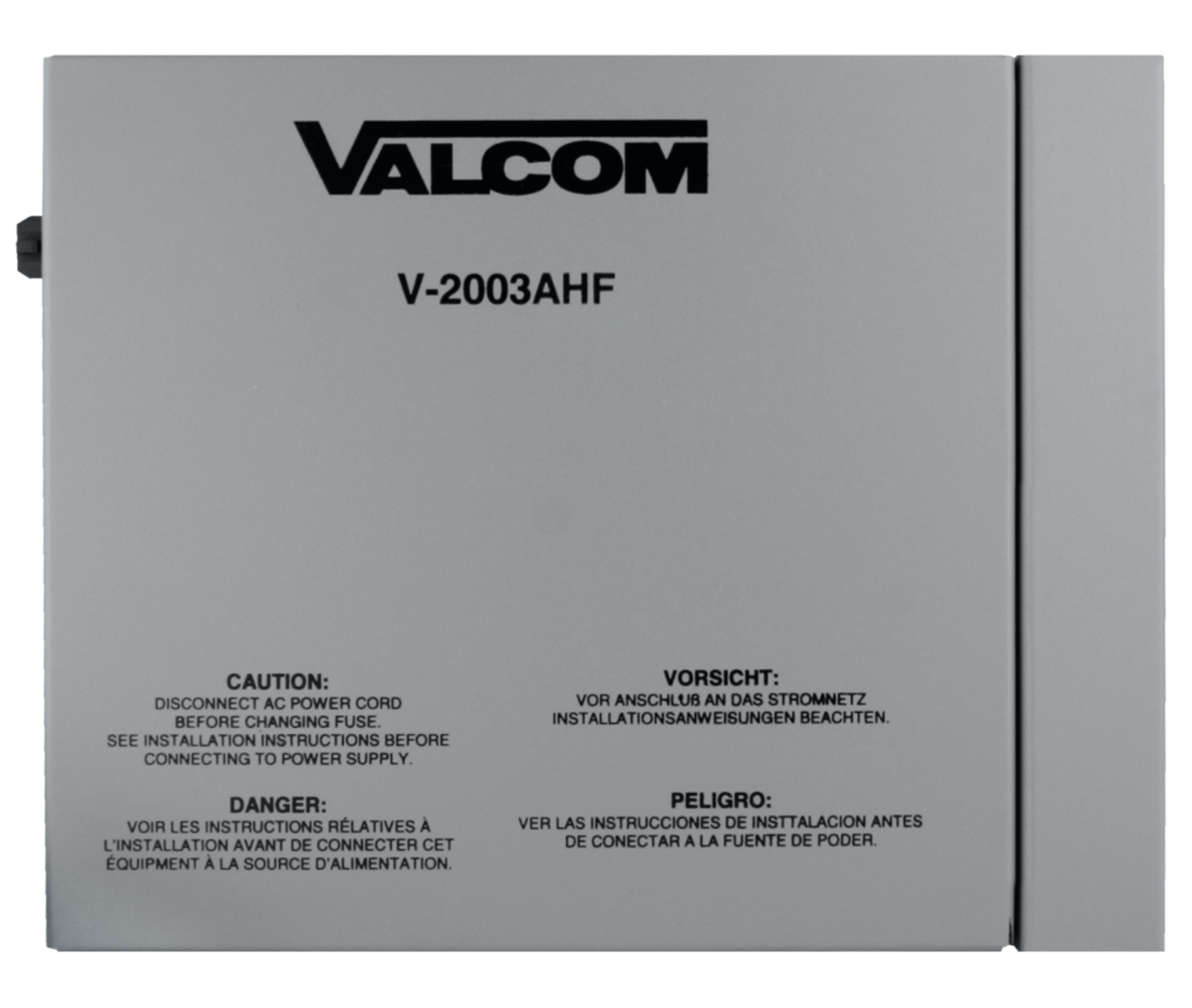 A valcom v-2003ahf box with a white background