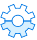 A blue gear with a circle in the middle on a white background.