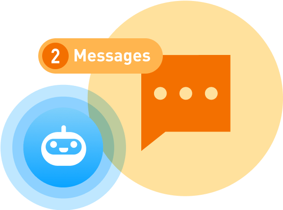 An icon of a robot and a speech bubble that says 2 messages