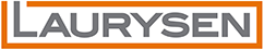 LAURYSEN logo in black and orange with a stylized striped design