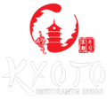 Red and white logo for KyoTo Ristorante Sushi with a pagoda and Japanese characters