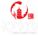 Red and white logo for KyoTo Ristorante Sushi with a pagoda and Japanese characters