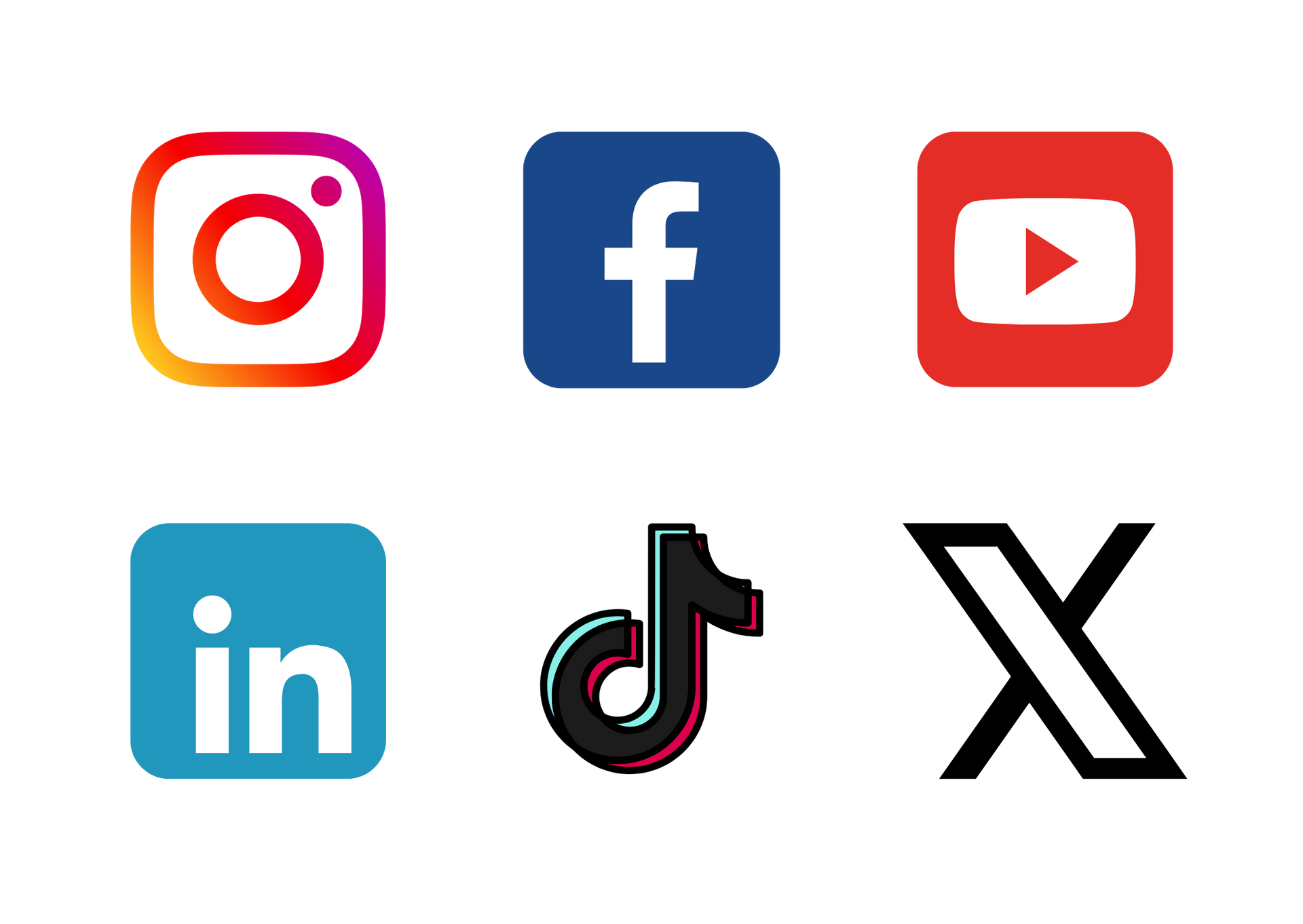 A set of social media icons on a white background.