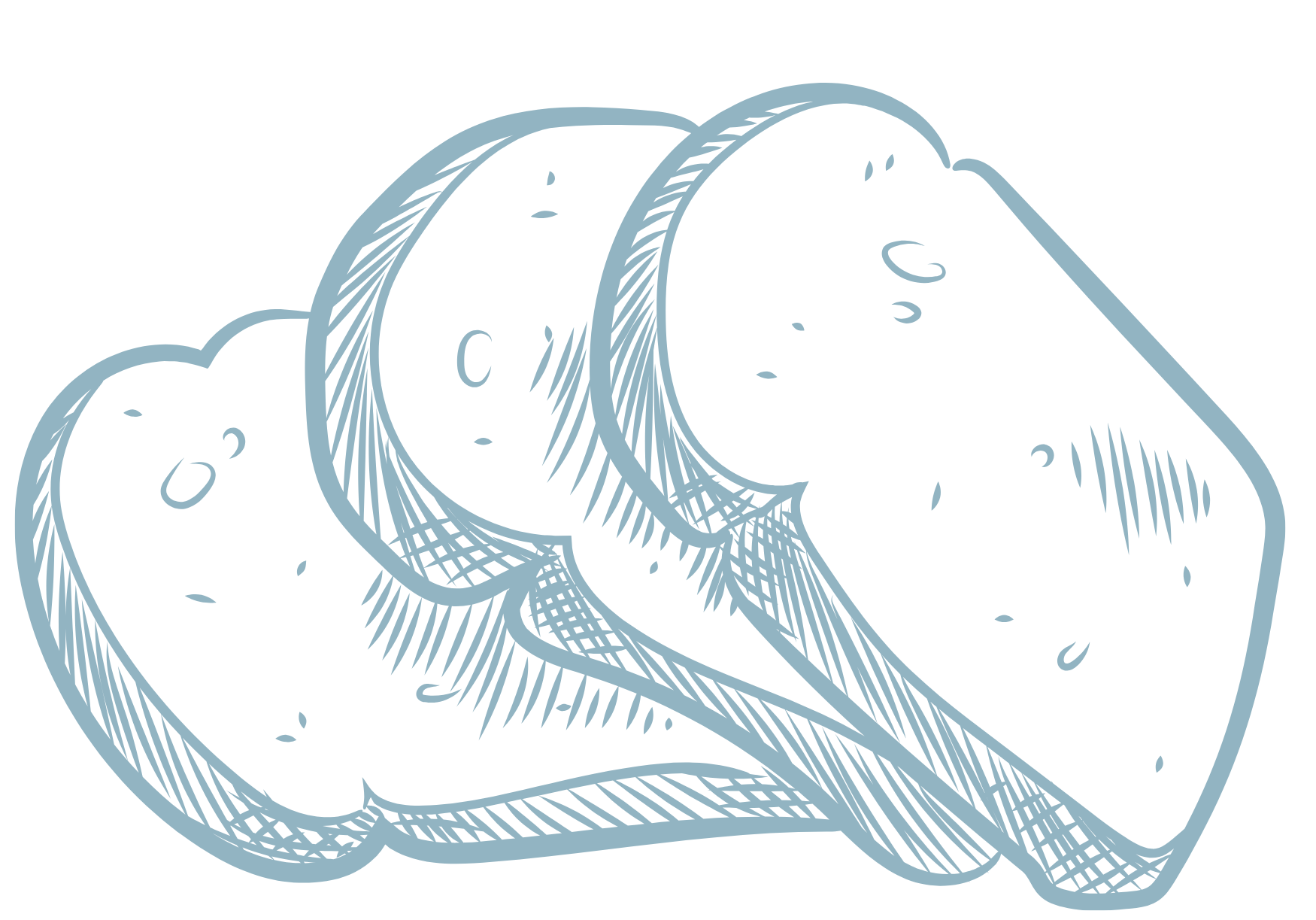 A line drawing of three slices of bread arranged in a stack against a plain background.