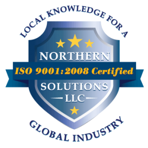 The logo for northern solutions llc is iso 9001-2008 certified