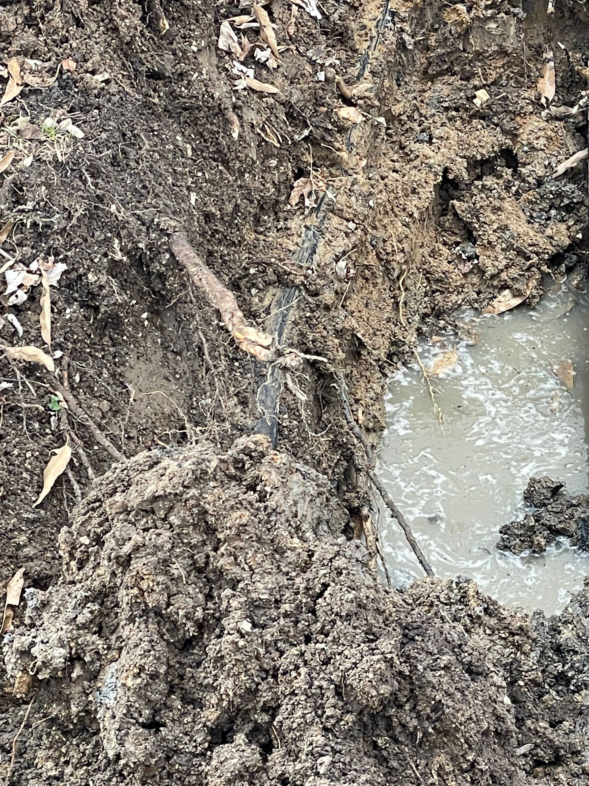 A close up of a pile of dirt with water coming out of it.
