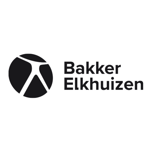 A black and white logo for baker elkhuizen.