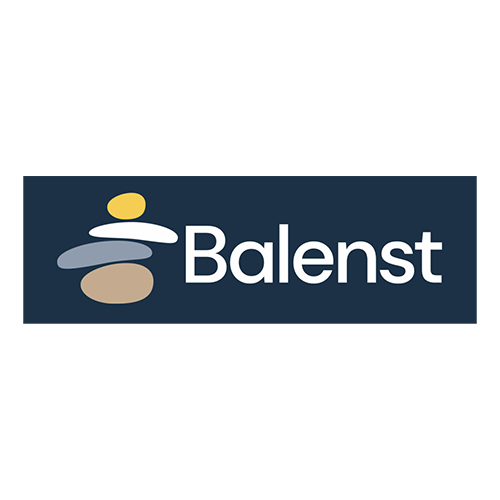 The balenst logo is a stack of rocks on a blue background.