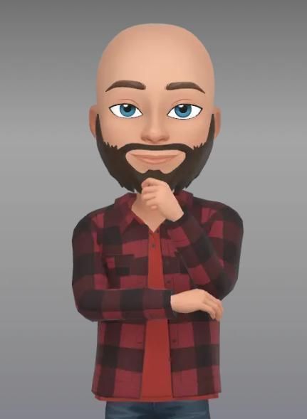 A bald man with a beard is wearing a plaid shirt