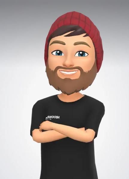 A cartoon man with a beard wearing a red hat and a black shirt