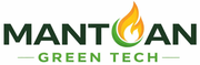 Logo MANTOAN Green Tech con testo verde e un'icona a forma di foglia e fiamma al centro.