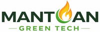 Logo MANTOAN Green Tech con testo verde e un'icona a forma di foglia e fiamma al centro.