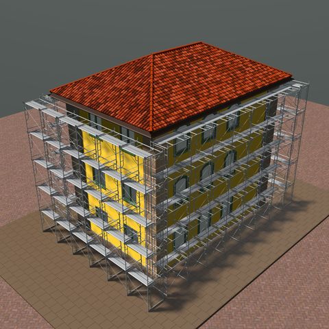 progetto in 3D di ponteggi su palazzo