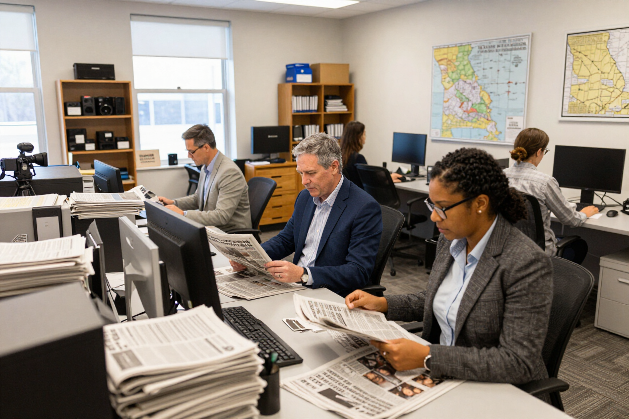 Featured news story — replace with outlet logo, article thumbnail, or video still