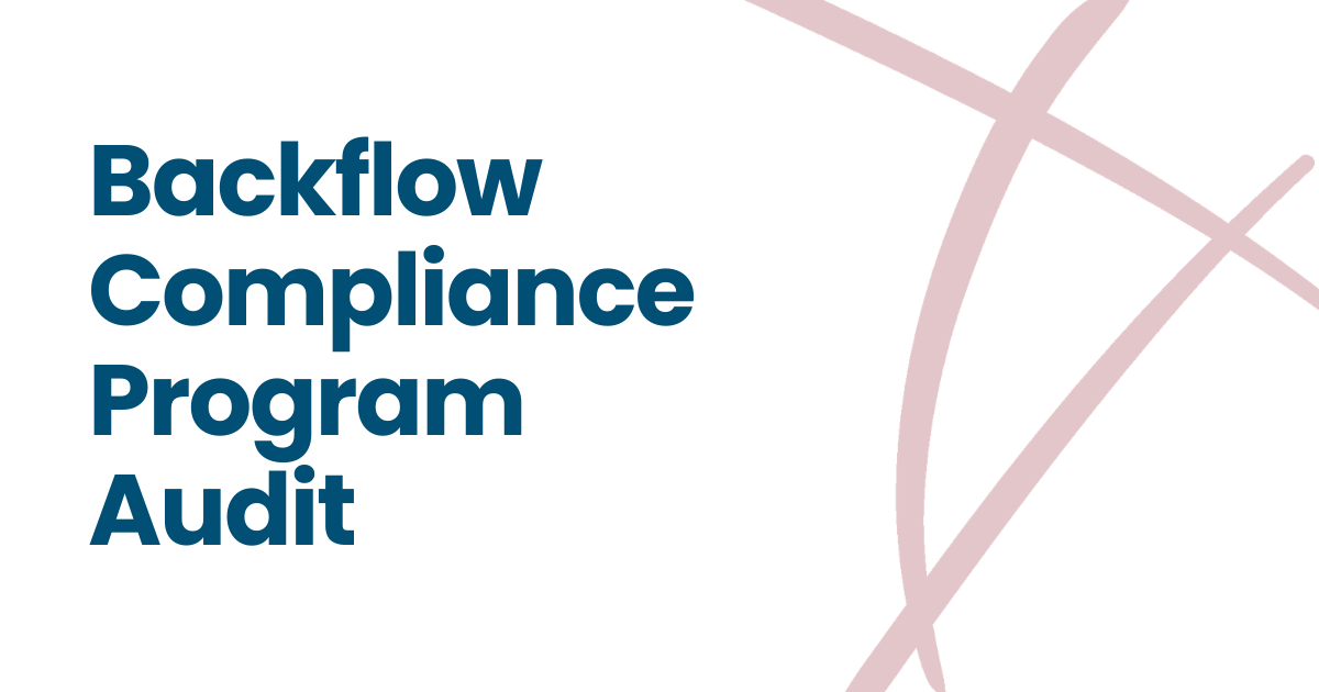 Backflow Compliance Program Audit title in dark blue text on a white background with pale pink curved lines