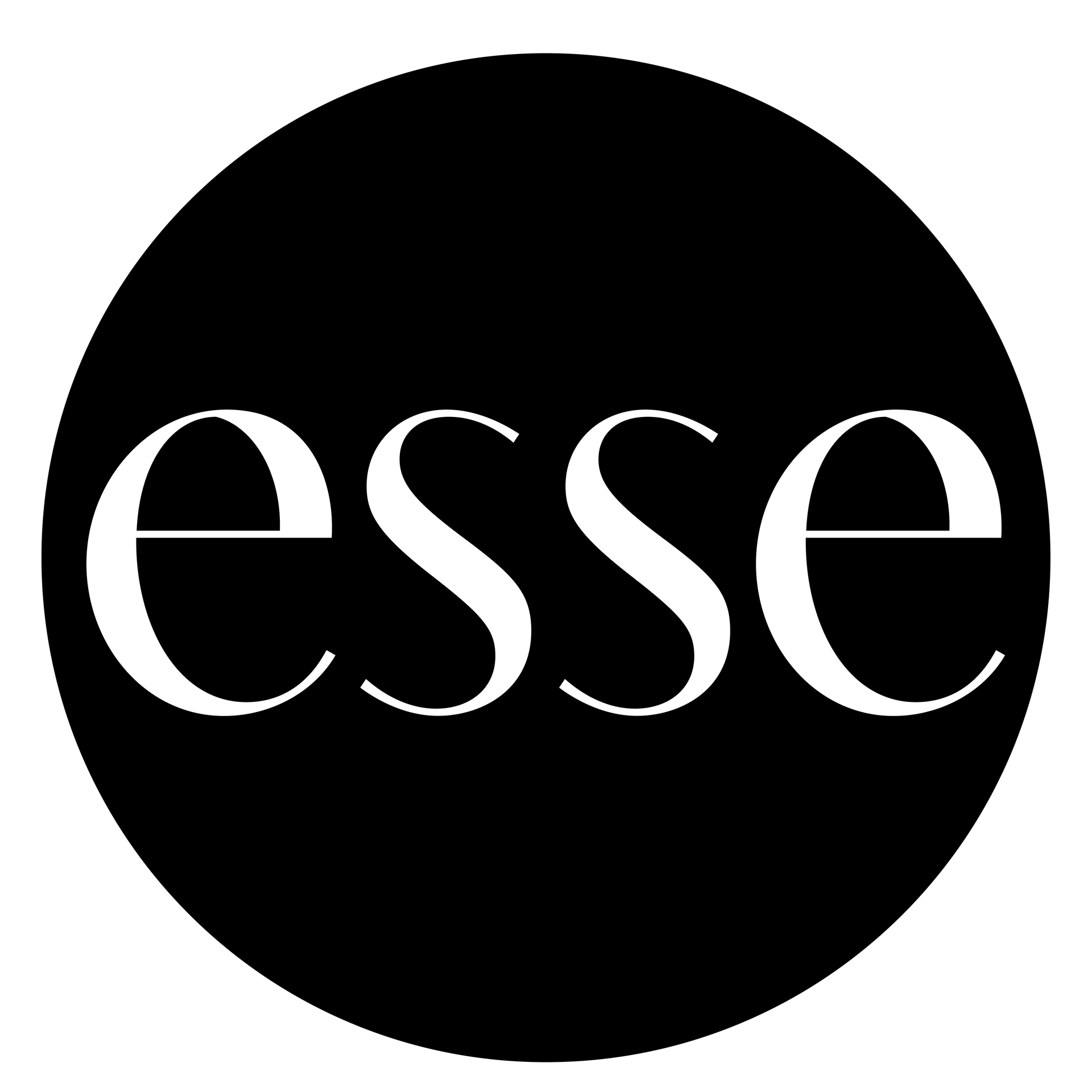 A black circle with the word esse in white letters