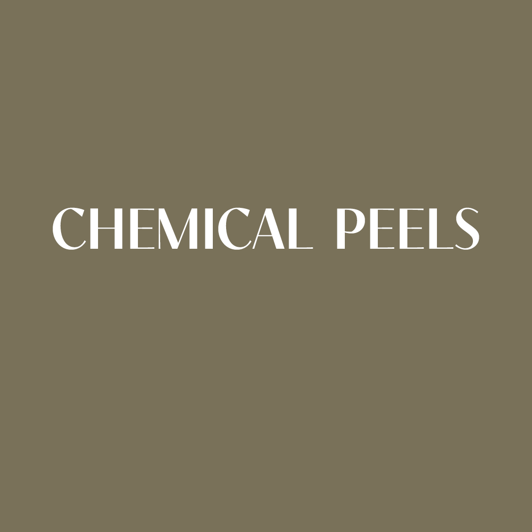 The logo for chemical peels is on a brown background.