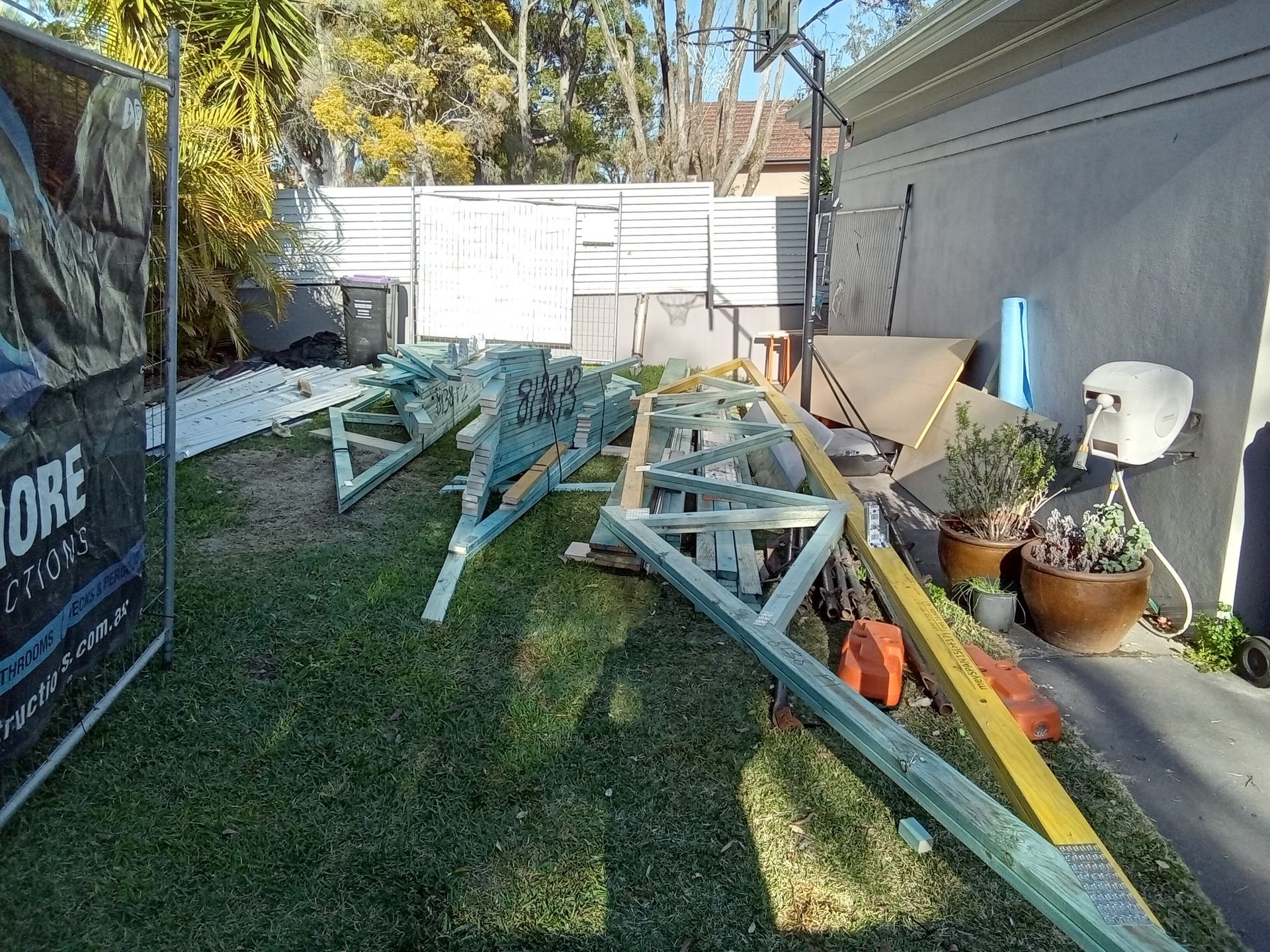 Engineered timber roof trusses delivered to a residential construction project in Caringbah, Sydney.