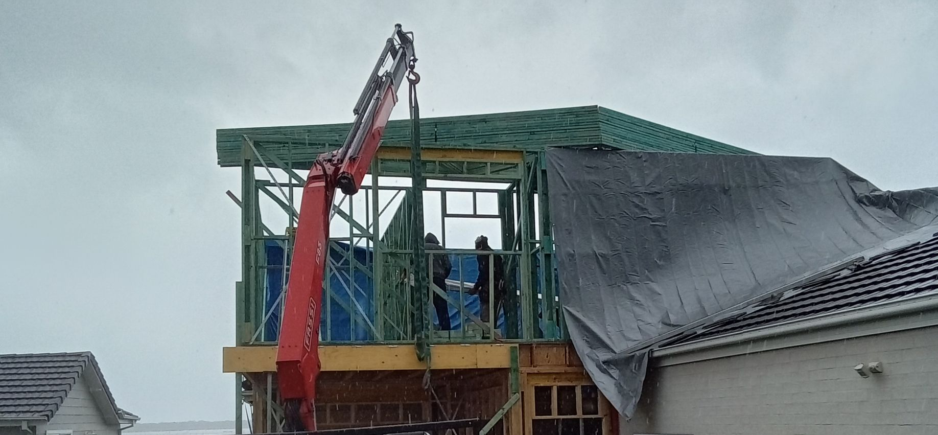 Prefabricated timber roof trusses delivered to a residential building site in Greenwell Point, South Coast NSW.