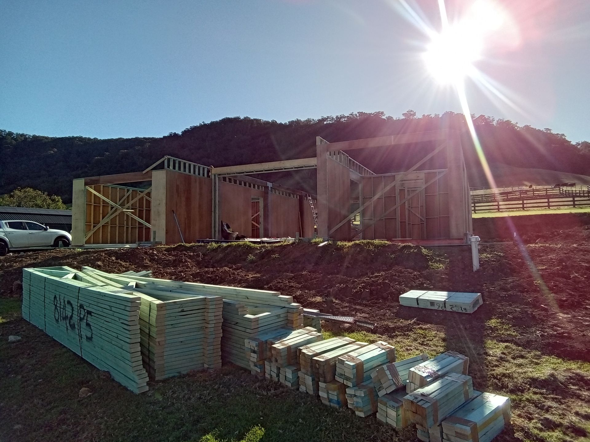 Timber wall frames supplied for a rural residential construction project in Curramore, near Kiama.